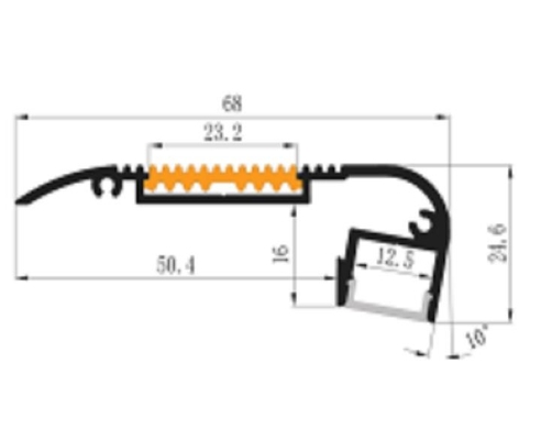 Anodized LED Light Aluminium Profile Channel 6063 68x24.6mm For Step Edge
